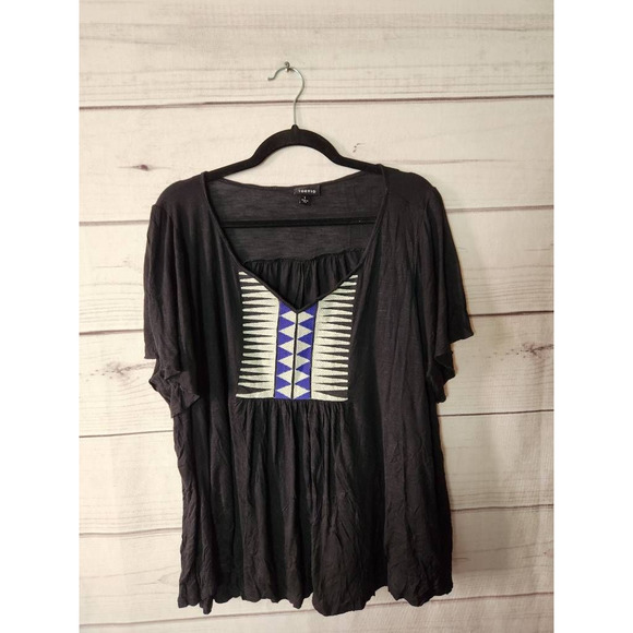 torrid Tops - Torrid Womens Peasant Blouse Black Aztec Short Sleeve Flutter Boho Plus 1X